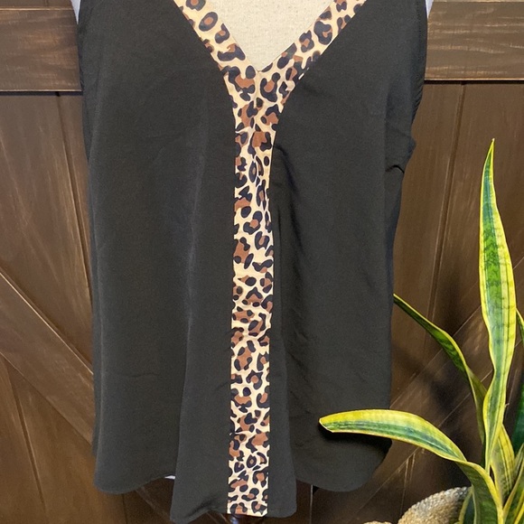 Black CL tank top with cheetah trim - Picture 3 of 9